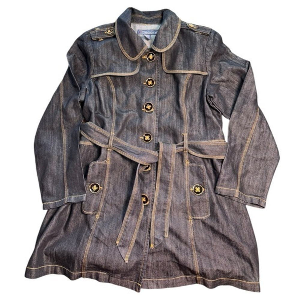 Baccini Denim Tie Waist Trench Coat XL